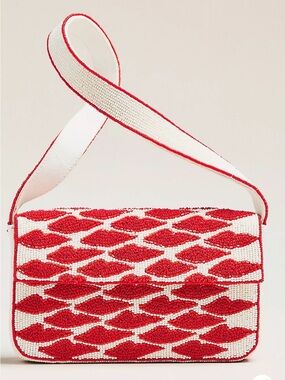 Anthropologie Red and White Beaded Shoulder Bag lips
